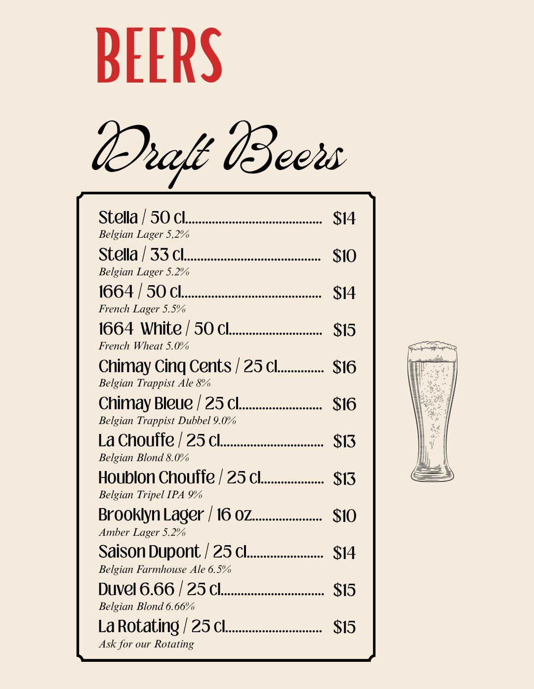 Beers menu page 1