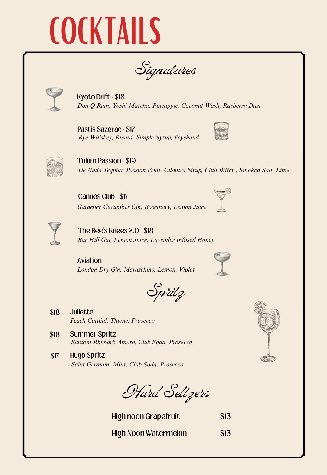Cocktails menu page 1