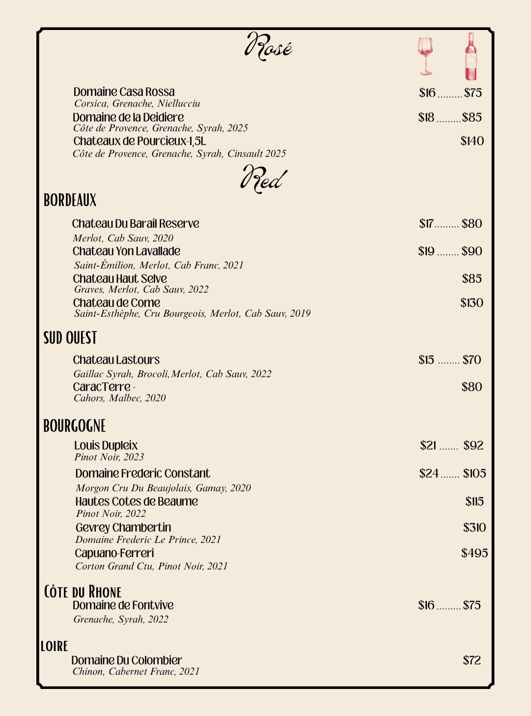 Wines menu page 2