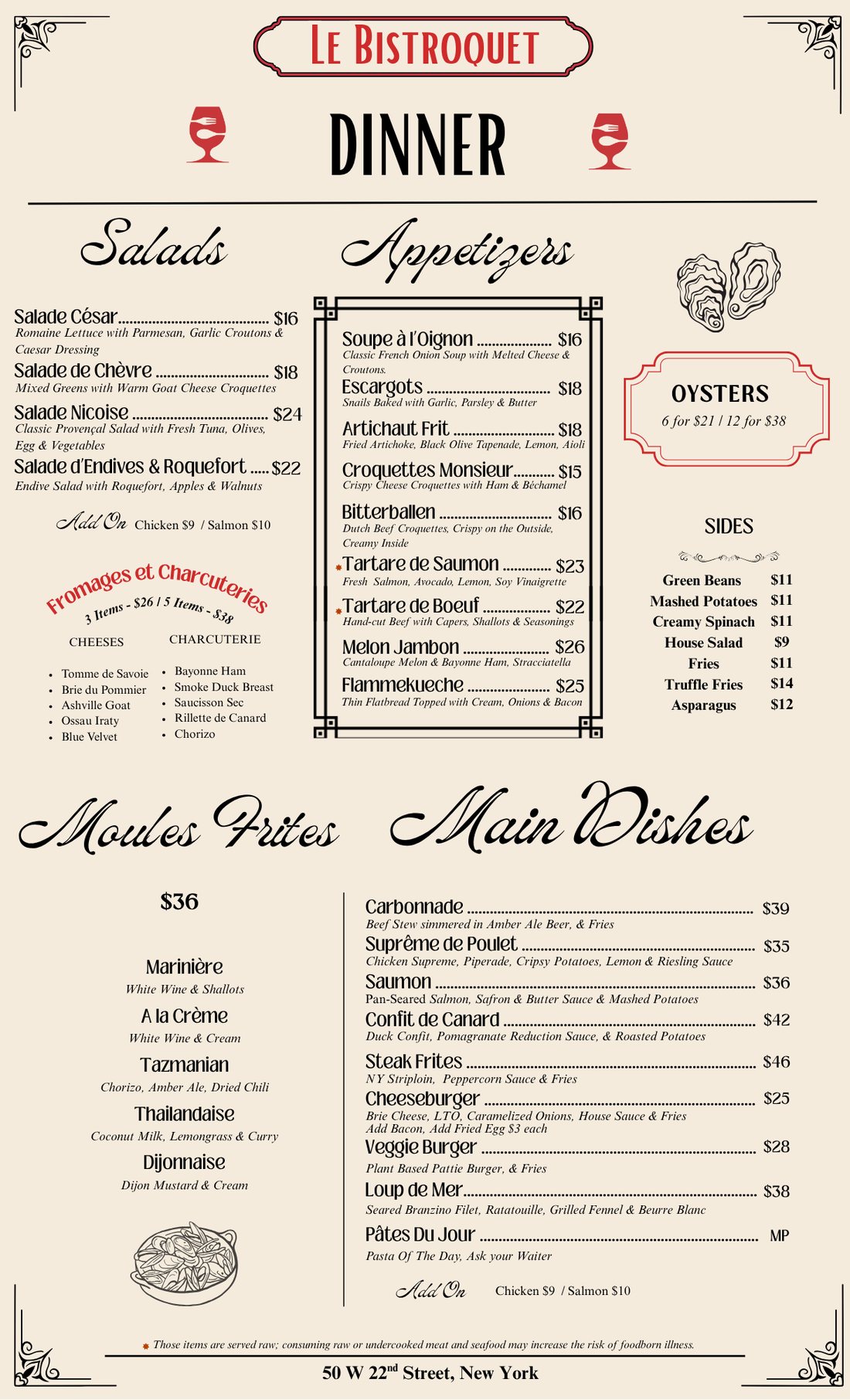Dinner menu